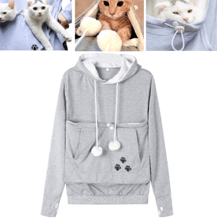 Image of Cat Pouch Hoodie with Ears – Pet Holder Sweatshirt