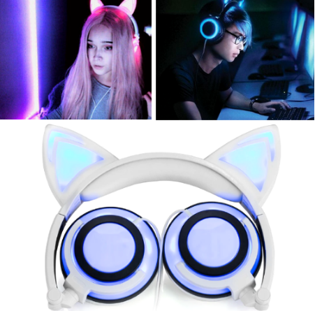 Image of Cat Ear LED Headphones – USB Rechargeable