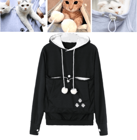 Image of Cat Pouch Hoodie with Ears – Pet Holder Sweatshirt