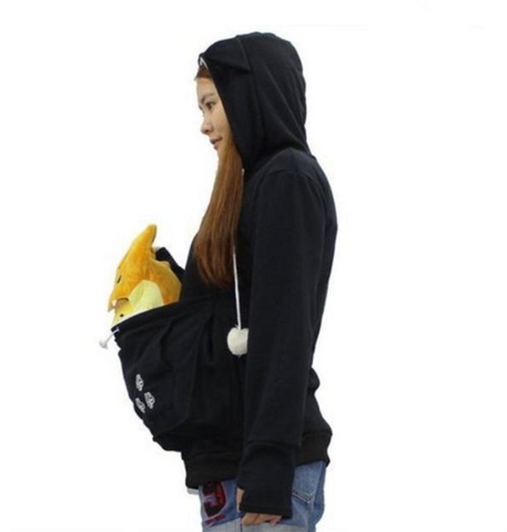 Image of Cat Pouch Hoodie with Ears – Pet Holder Sweatshirt