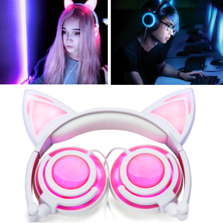 Image of Cat Ear LED Headphones – USB Rechargeable